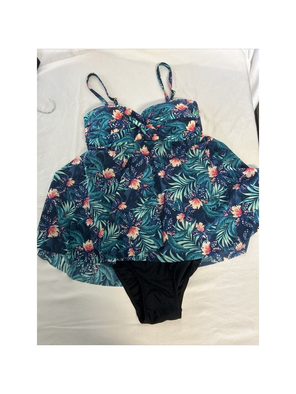 Shore Shapes Womens One Piece Swimsuit Tummy Control Floral Blue Size 10 EUC